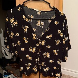Altar'd State Black Floral Blouse